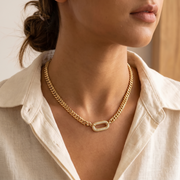 gold Cuban chain necklace worn