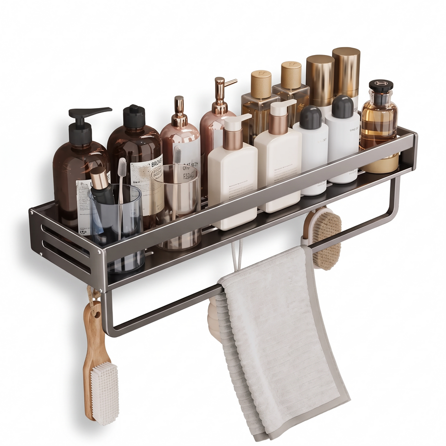 No-Drill Aluminum Bathroom Corner Shelf – white background