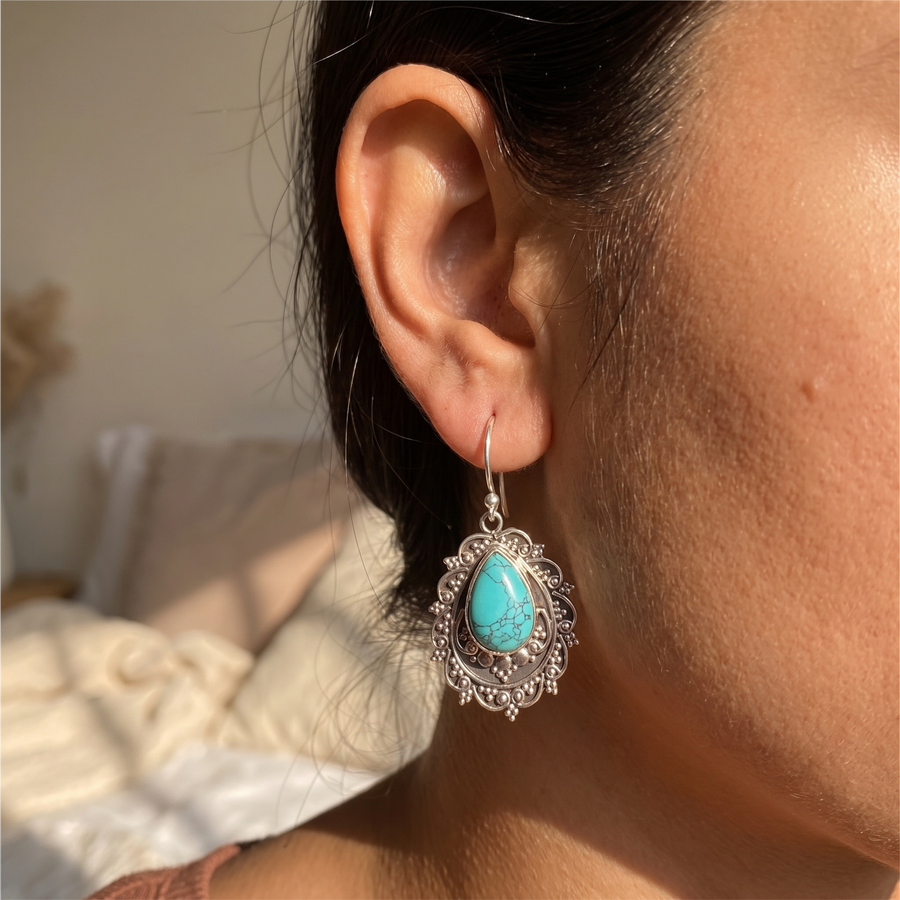 Vintage Pine Stone Drop Earrings – lifestyle view