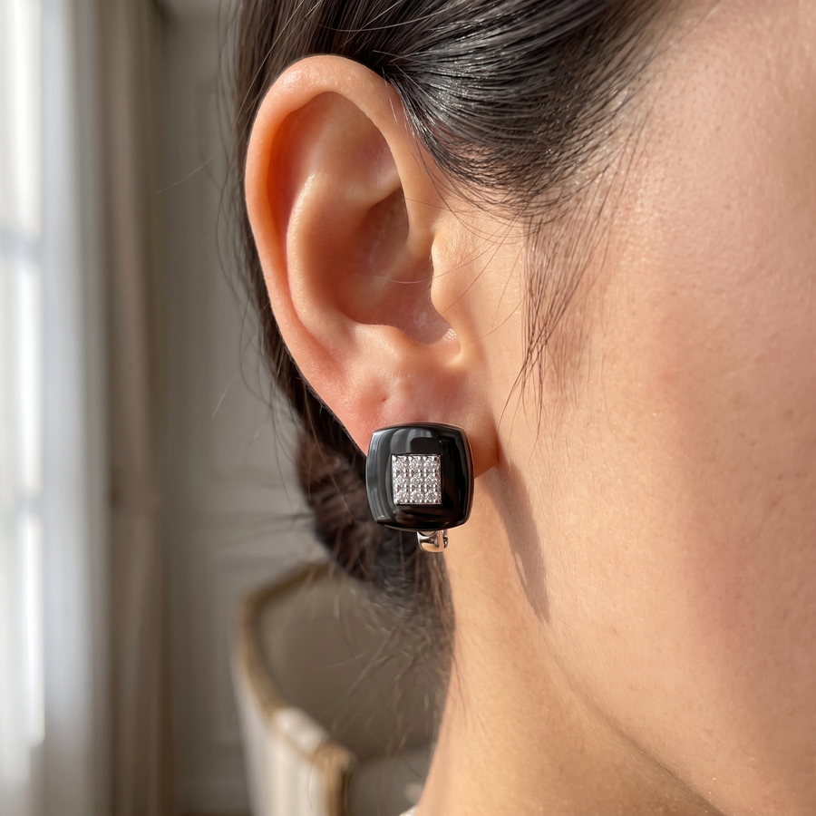 Square Ceramic Stud Earrings – lifestyle view