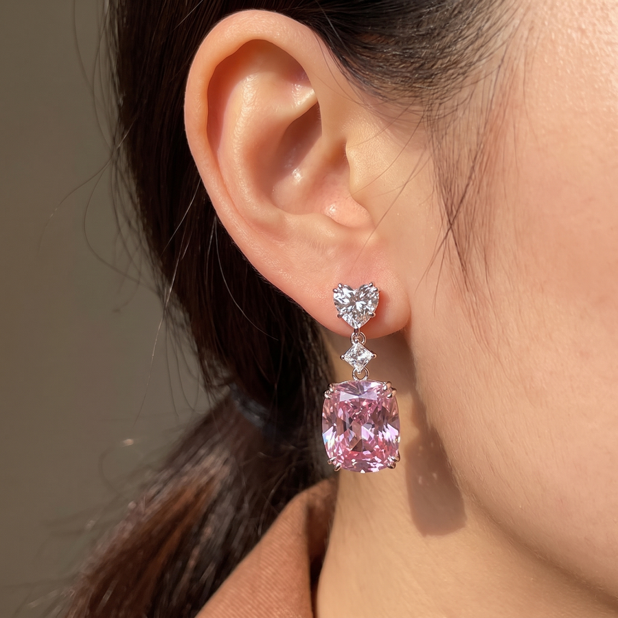Pink Geometric Drop Earrings – lifestyle view