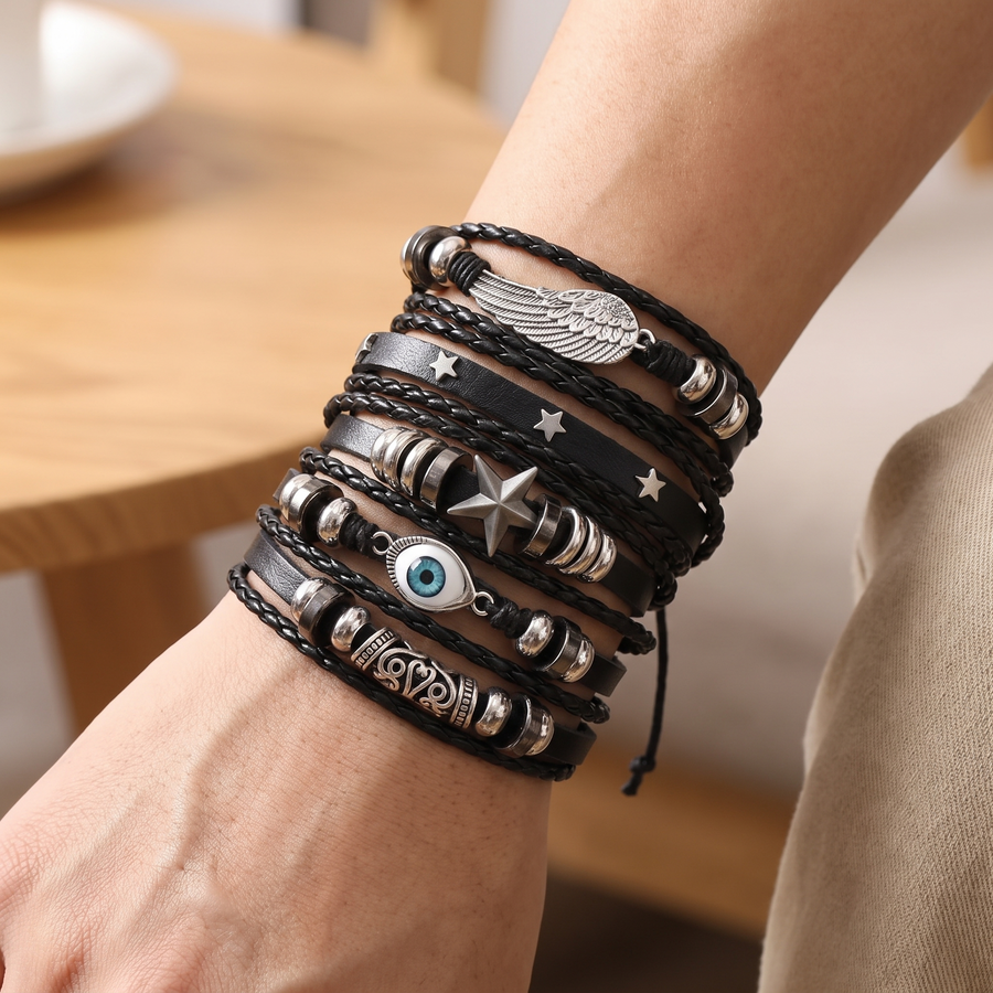 Evil Eye Braided Leather Bracelet Set – lifestyle view