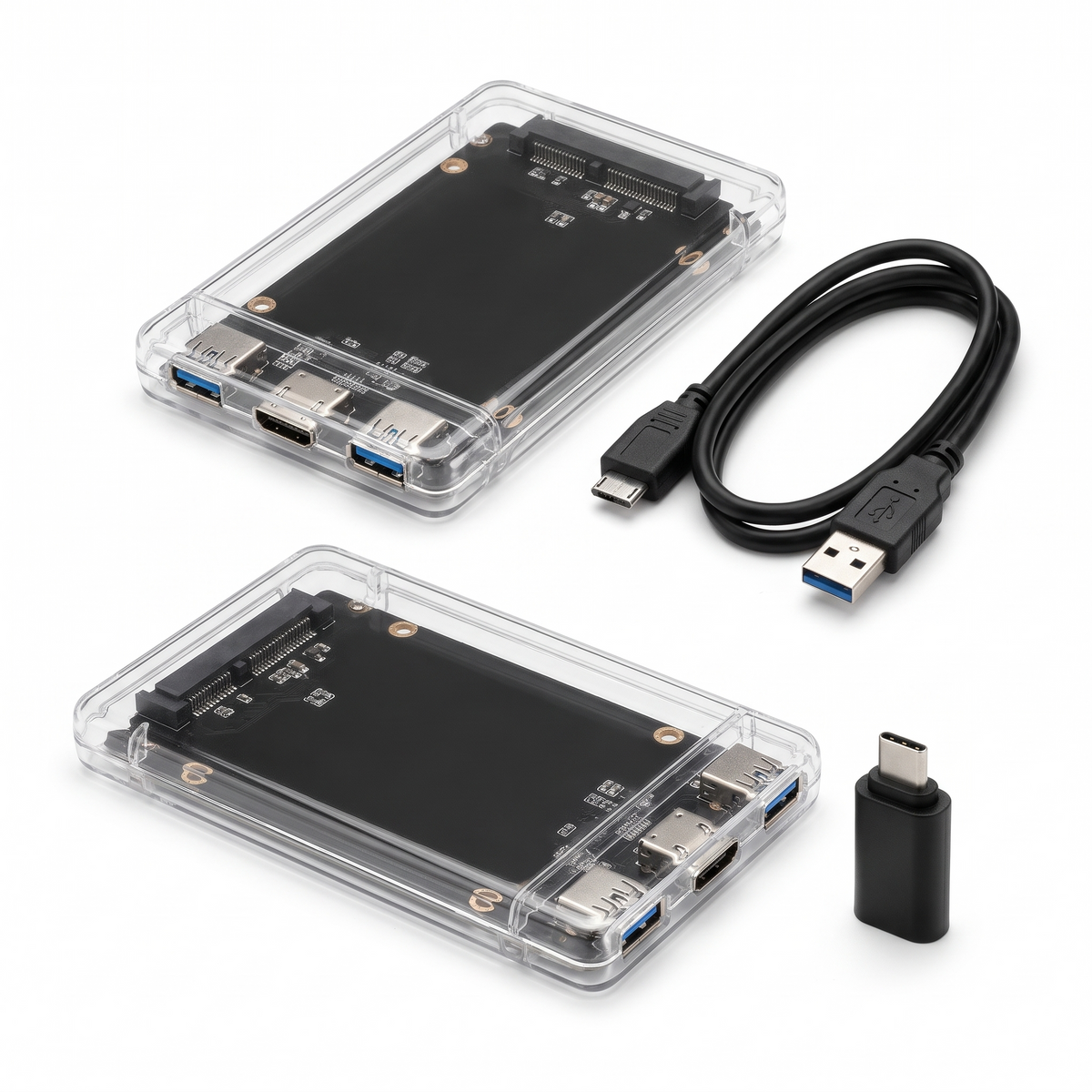 transparent SATA drive enclosure with cables