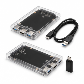transparent SATA drive enclosure with cables