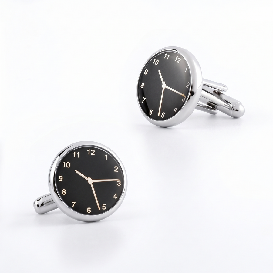 Clock-Shaped Round Cufflinks – white background
