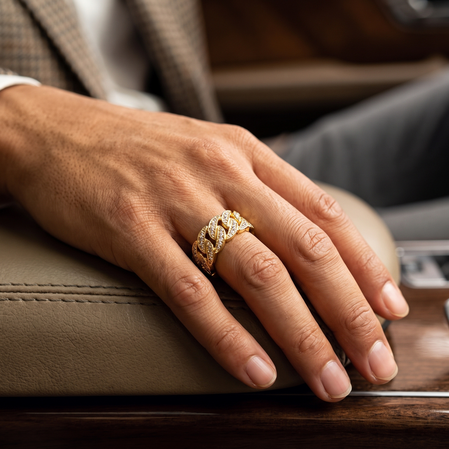 Cuban Link Zircon Hip Hop Ring – lifestyle view