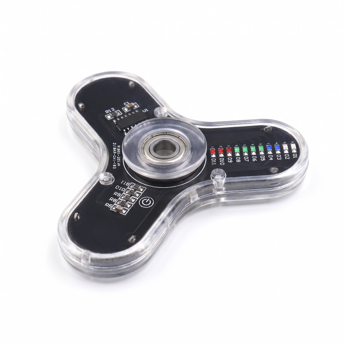 DIY LED fingertip gyro soldering kit on white background