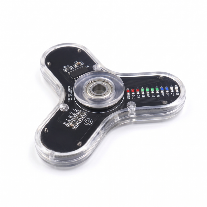 DIY LED fingertip gyro soldering kit on white background