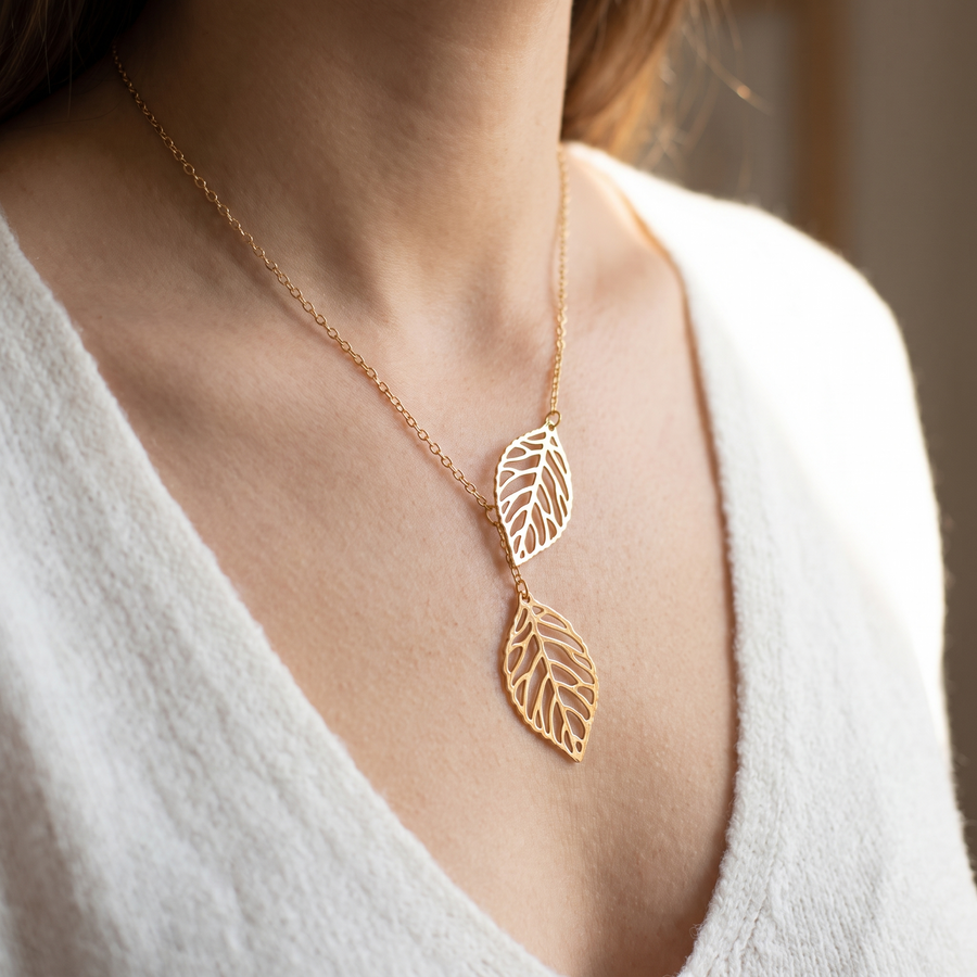 Layered Leaf Pendant Necklace – lifestyle view