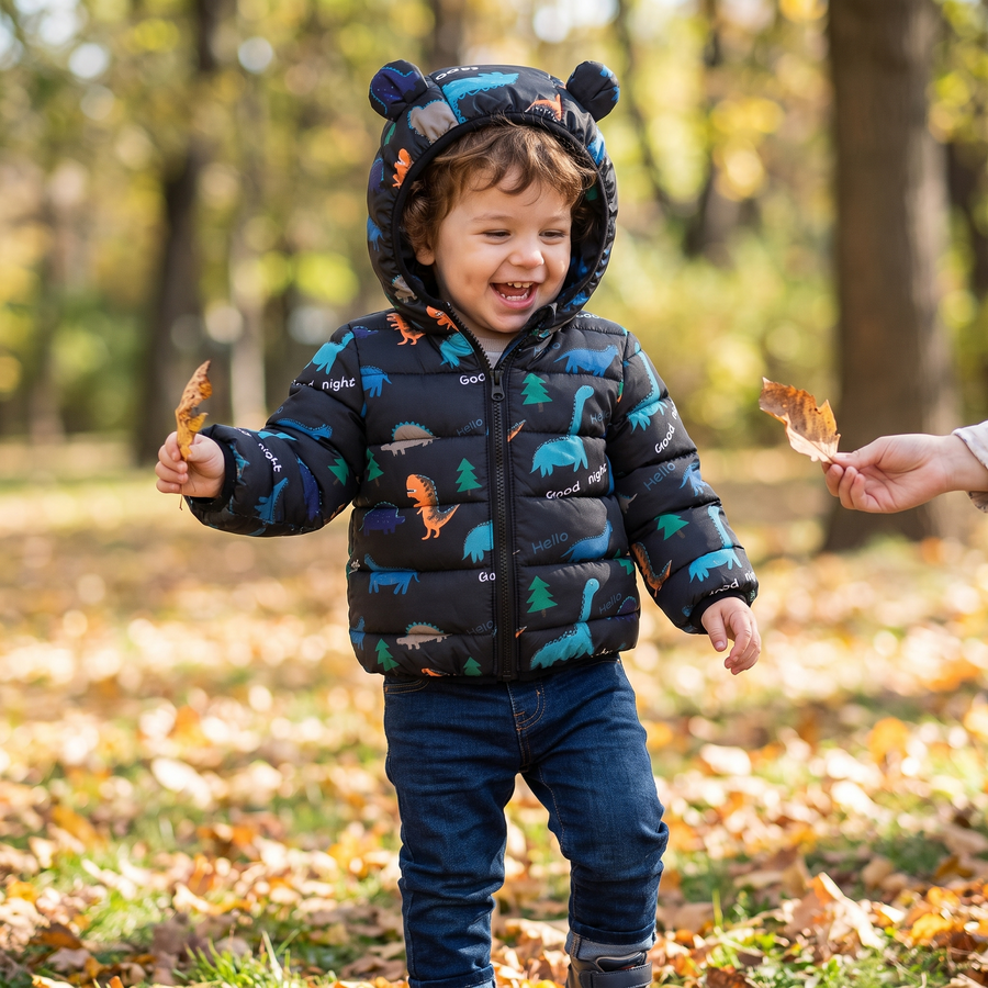 Kids Dinosaur Hooded Zip Jacket – lifestyle view