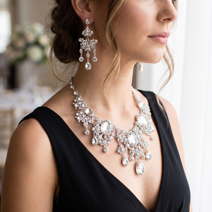 Crystal Statement Necklace & Earrings Set – lifestyle view