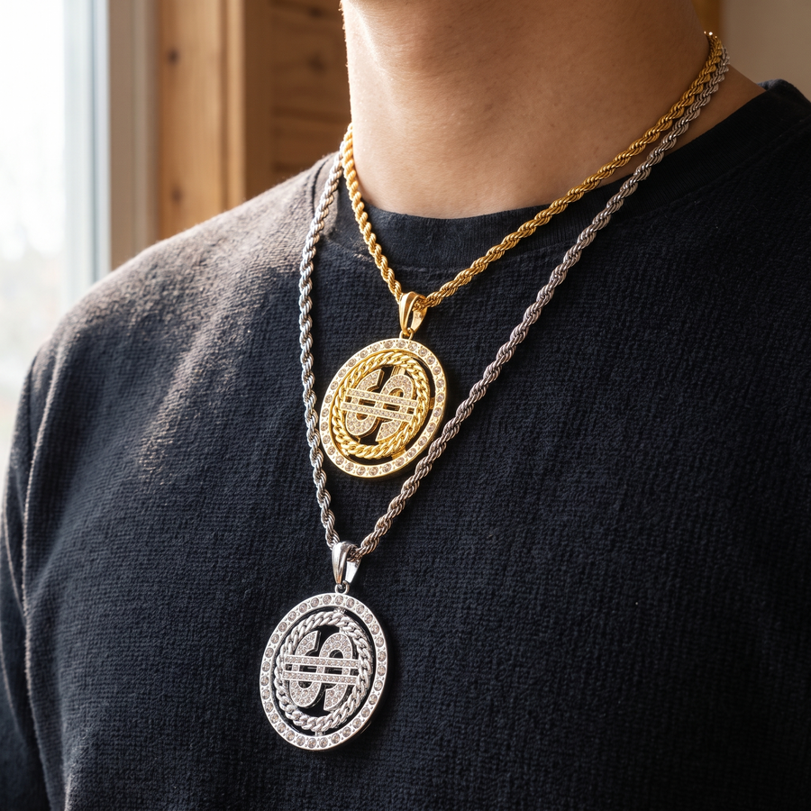 Dollar Sign Pendant Necklace – lifestyle view