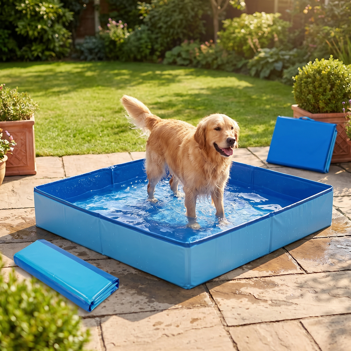 Foldable PVC Pet Paddling Pool, Square – lifestyle view
