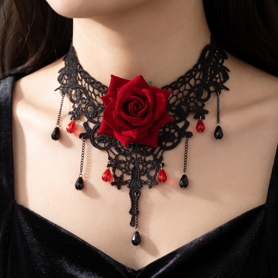 Gothic Lace Rose Choker Necklace – lifestyle view