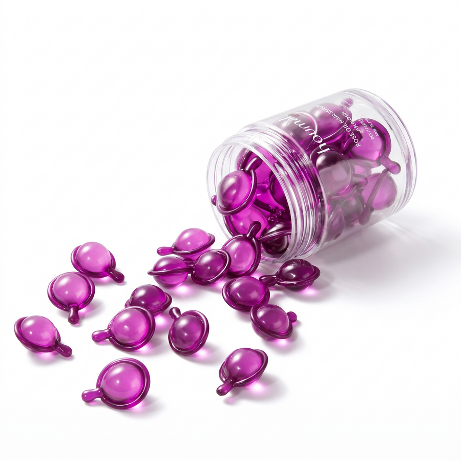 Rose Oil Hair Serum Capsules – white background