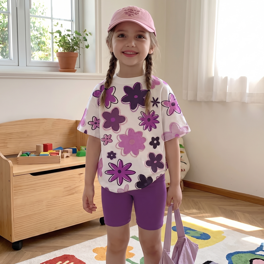 Floral Print Girls T-Shirt & Shorts Set – lifestyle view