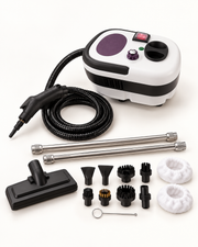 HX-860 multi-function steam cleaner with accessory kit on warm white