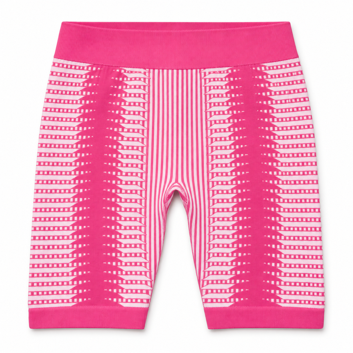 Julia by Love J hot pink geometric knit biker shorts on a white studio background