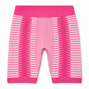 Julia by Love J hot pink geometric knit biker shorts on a white studio background