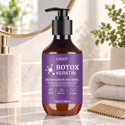 Keratin and collagen moisturizing hair mask on vanity