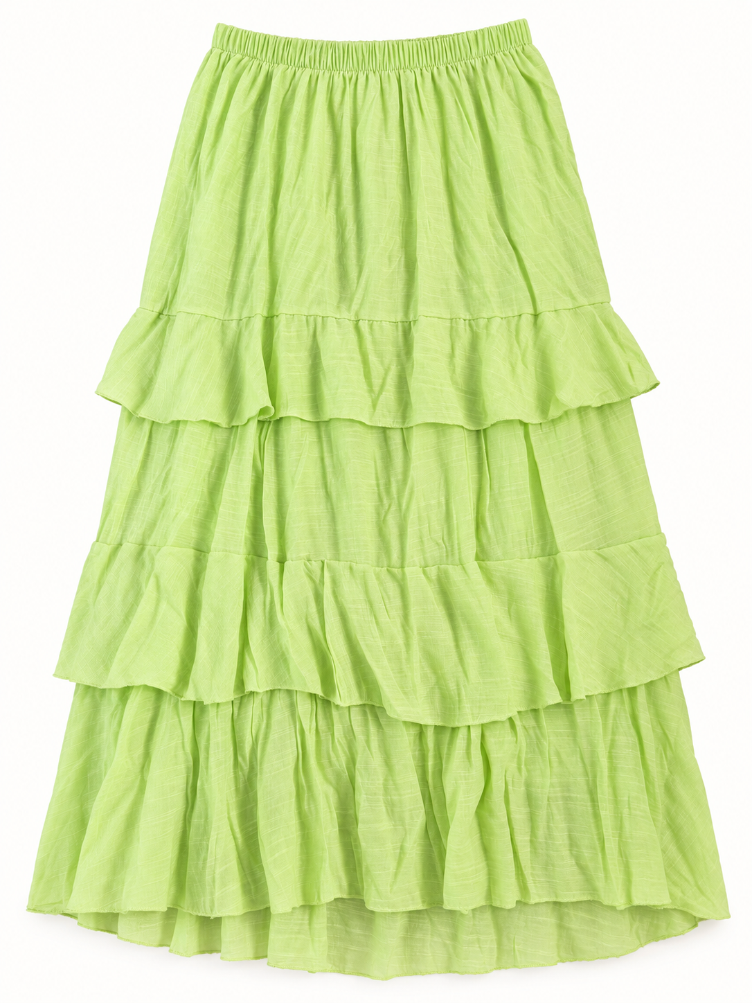Kings Road lime-green tiered maxi skirt on a studio background