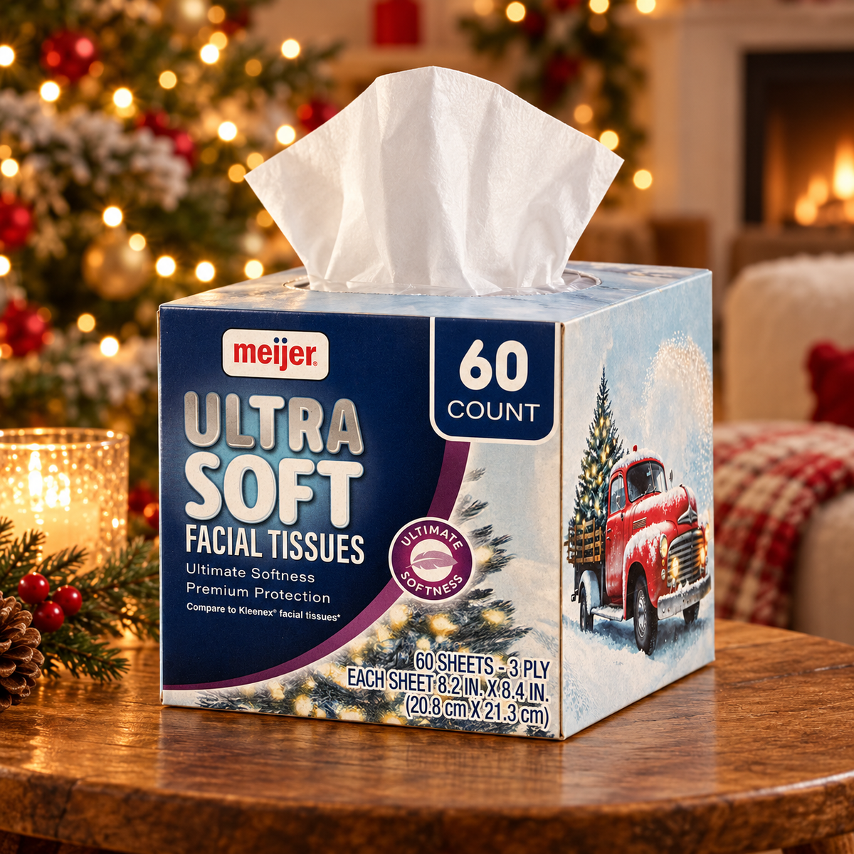 Meijer Ultra Soft Red Truck and Christmas Tree tissue box — lifestyle