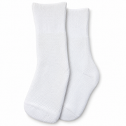 Men's white diabetic comfort crew socks on a clean studio background