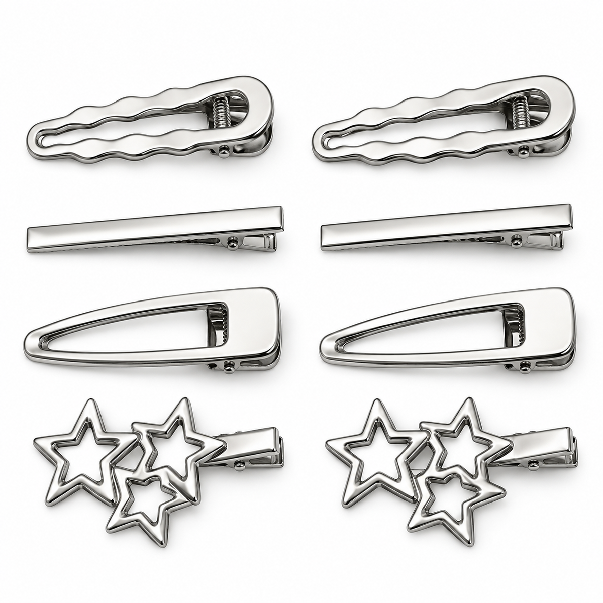 Eight-piece silver-tone metal hair clip set