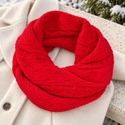 New York & Company red chunky-knit infinity scarf in a premium lifestyle setting