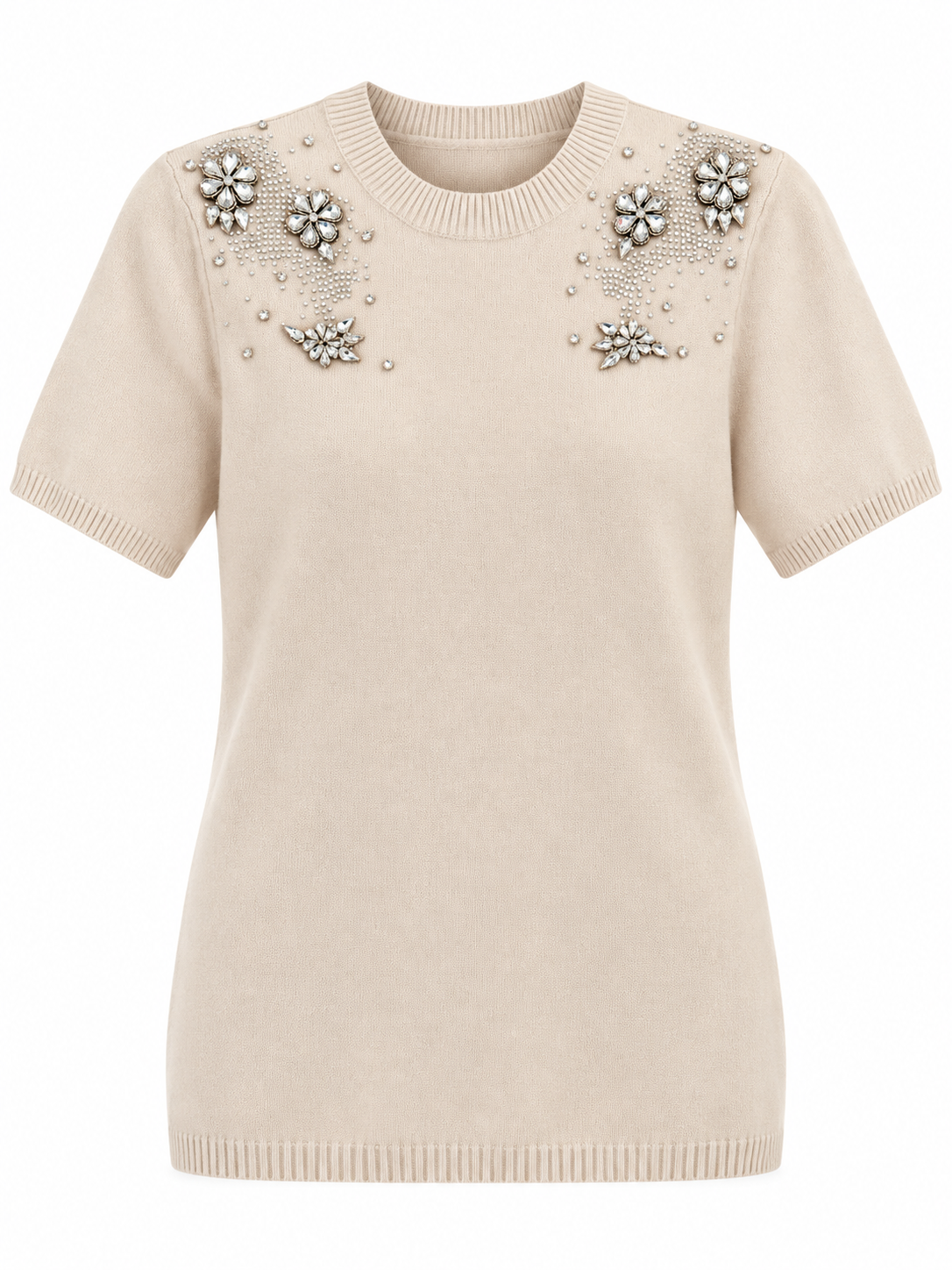 Ontwelfth beige jeweled tunic sweater studio product photo