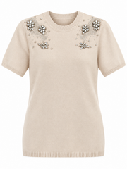 Ontwelfth beige jeweled tunic sweater studio product photo