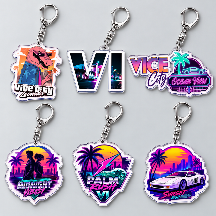 Assorted retro neon video game metal keychains