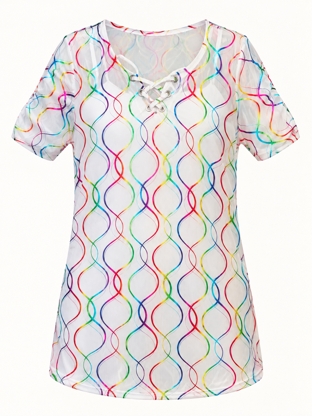 Rouge Collection white printed mesh tunic studio product photo