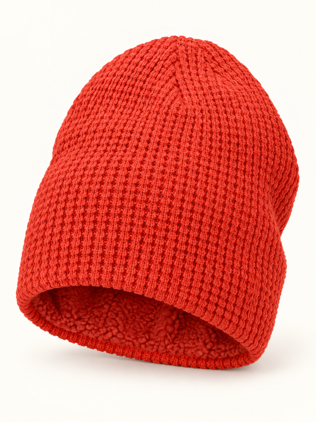 Sonoma red sherpa-lined waffle knit beanie studio photo