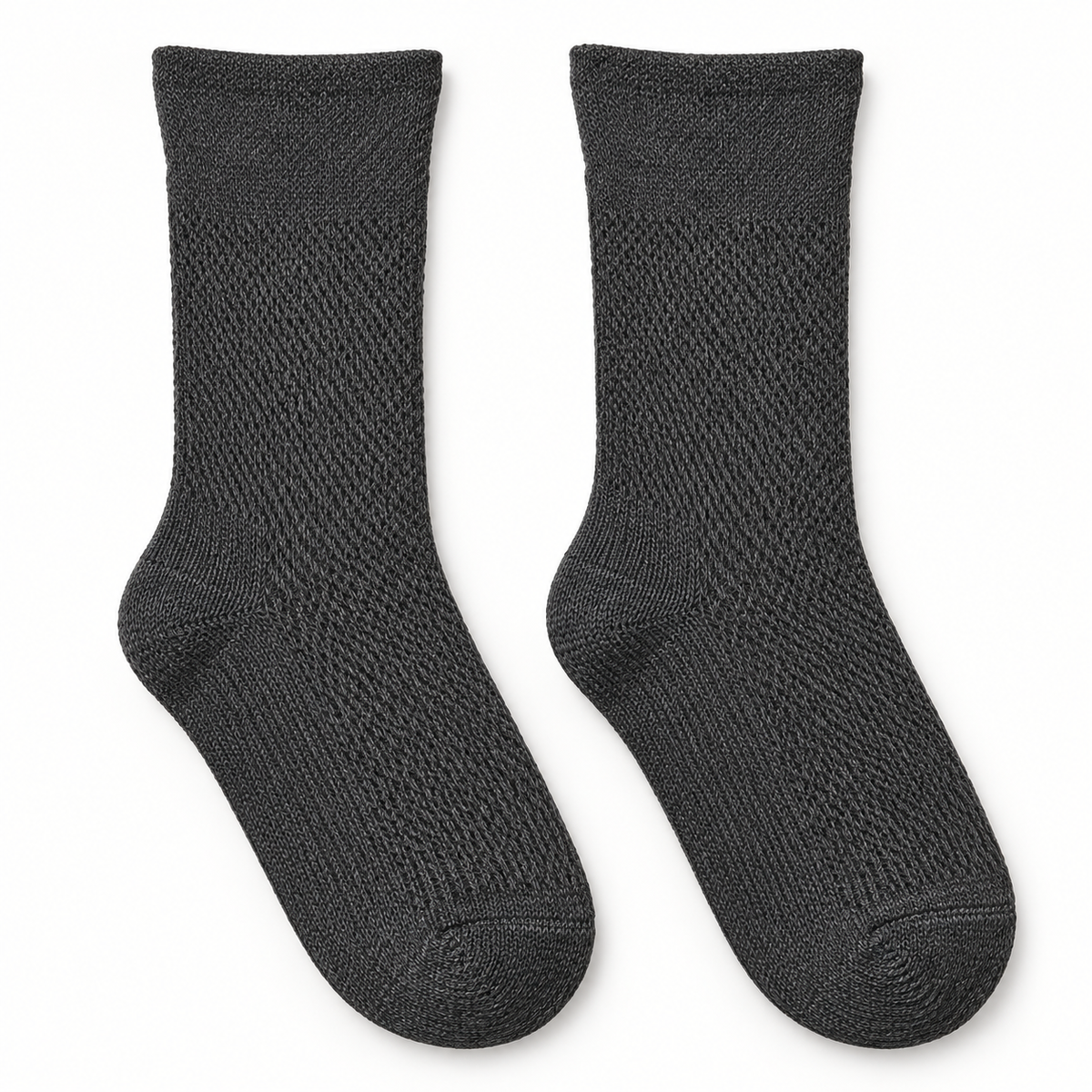 Women's charcoal diabetic comfort crew socks on a clean studio background